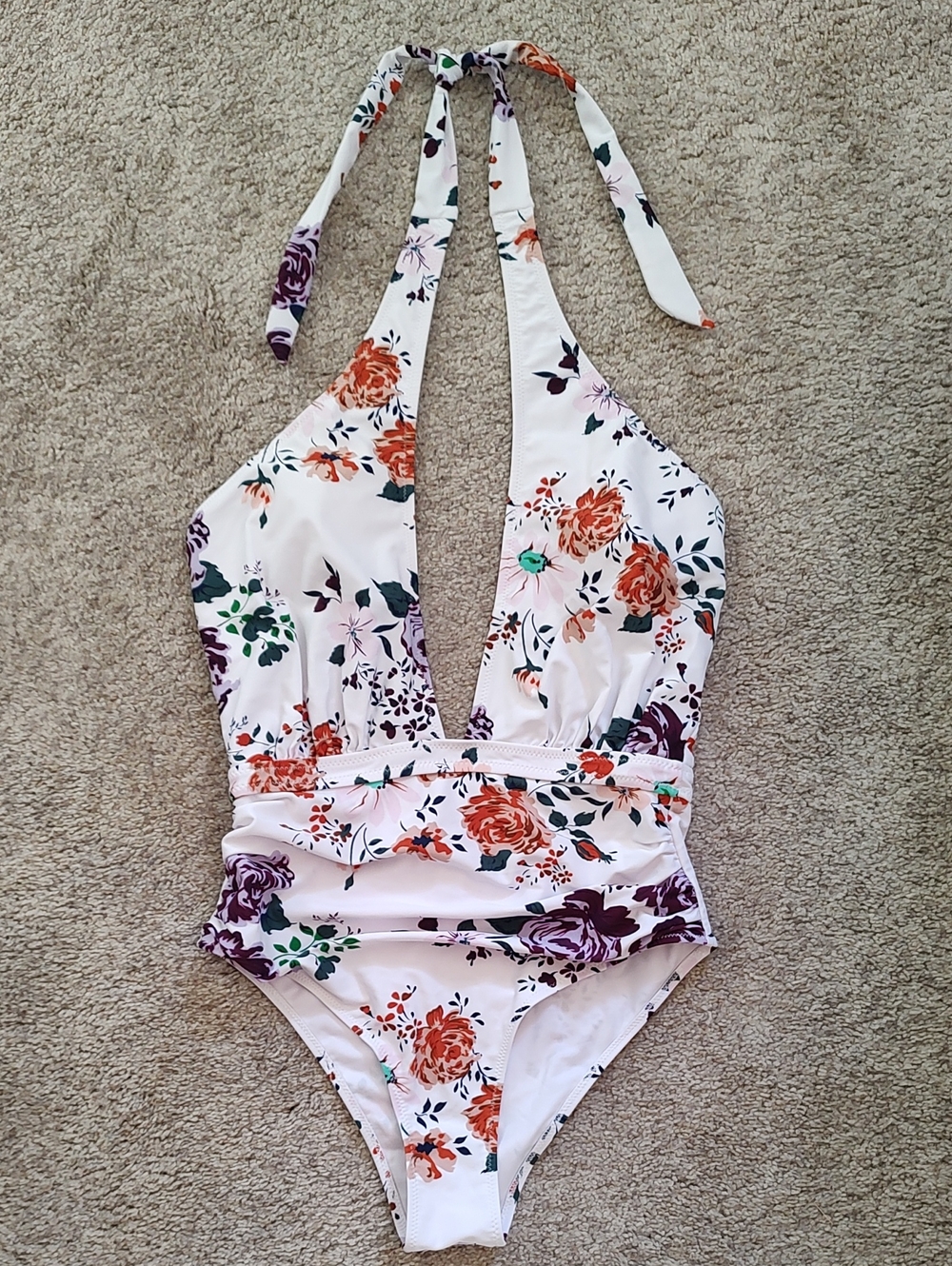 CUPSHE One Piece Bathing Suit Halter Gathered At Waistline Floral Feminine SZ: M